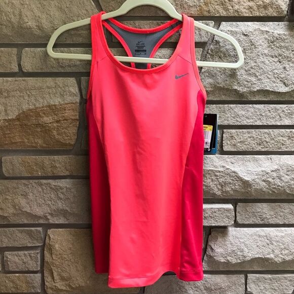 Nike Drifit Long Tank Top Training athletic Small Neon Orange Pink NWT - Picture 1 of 12